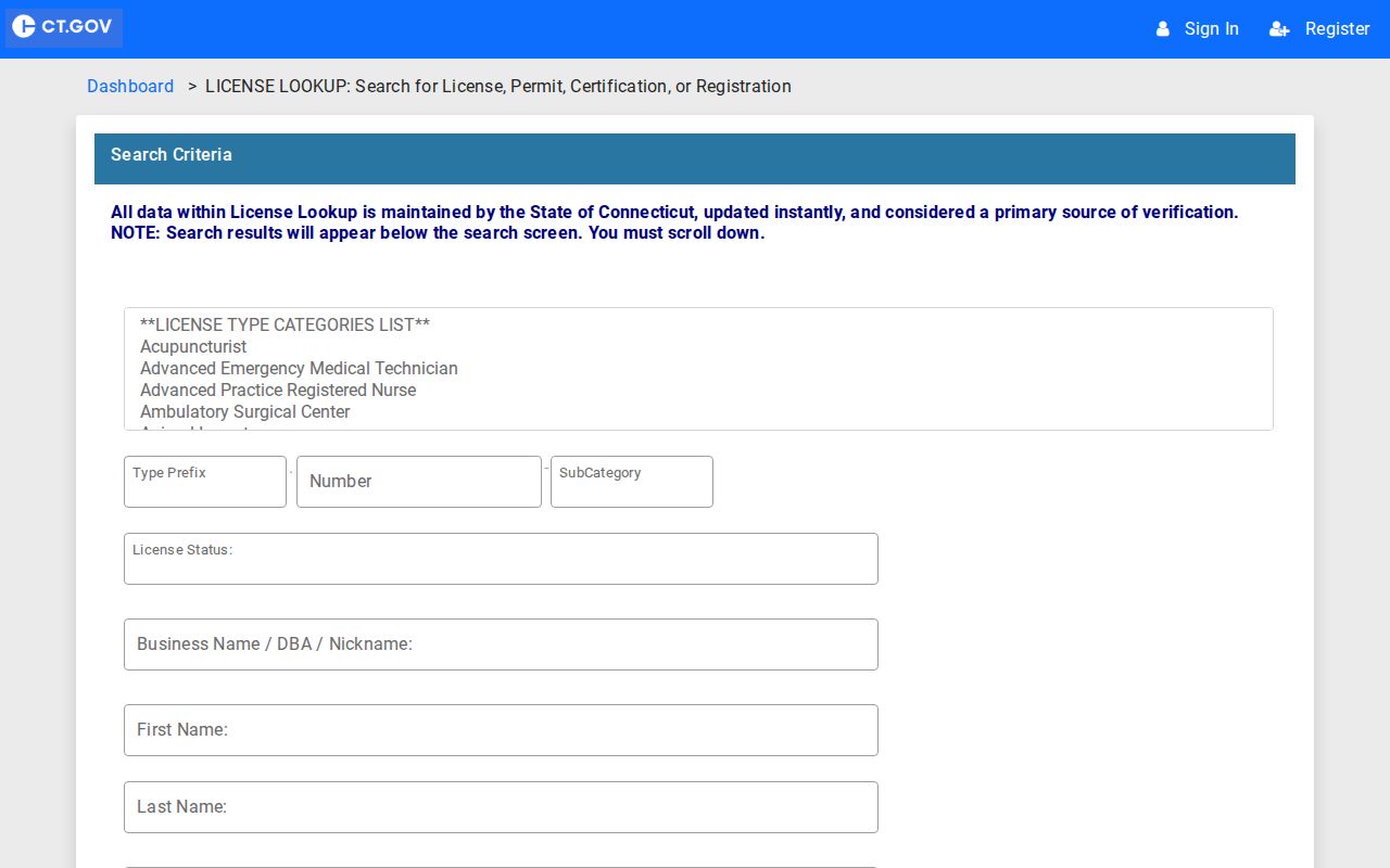 Enfield residents directory Connecticut eLicense lookup