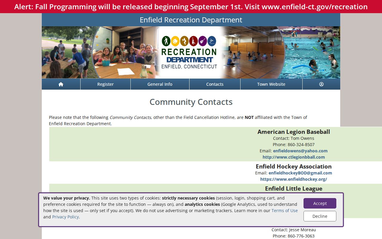 Enfield neighbors affiliated recreation organizations