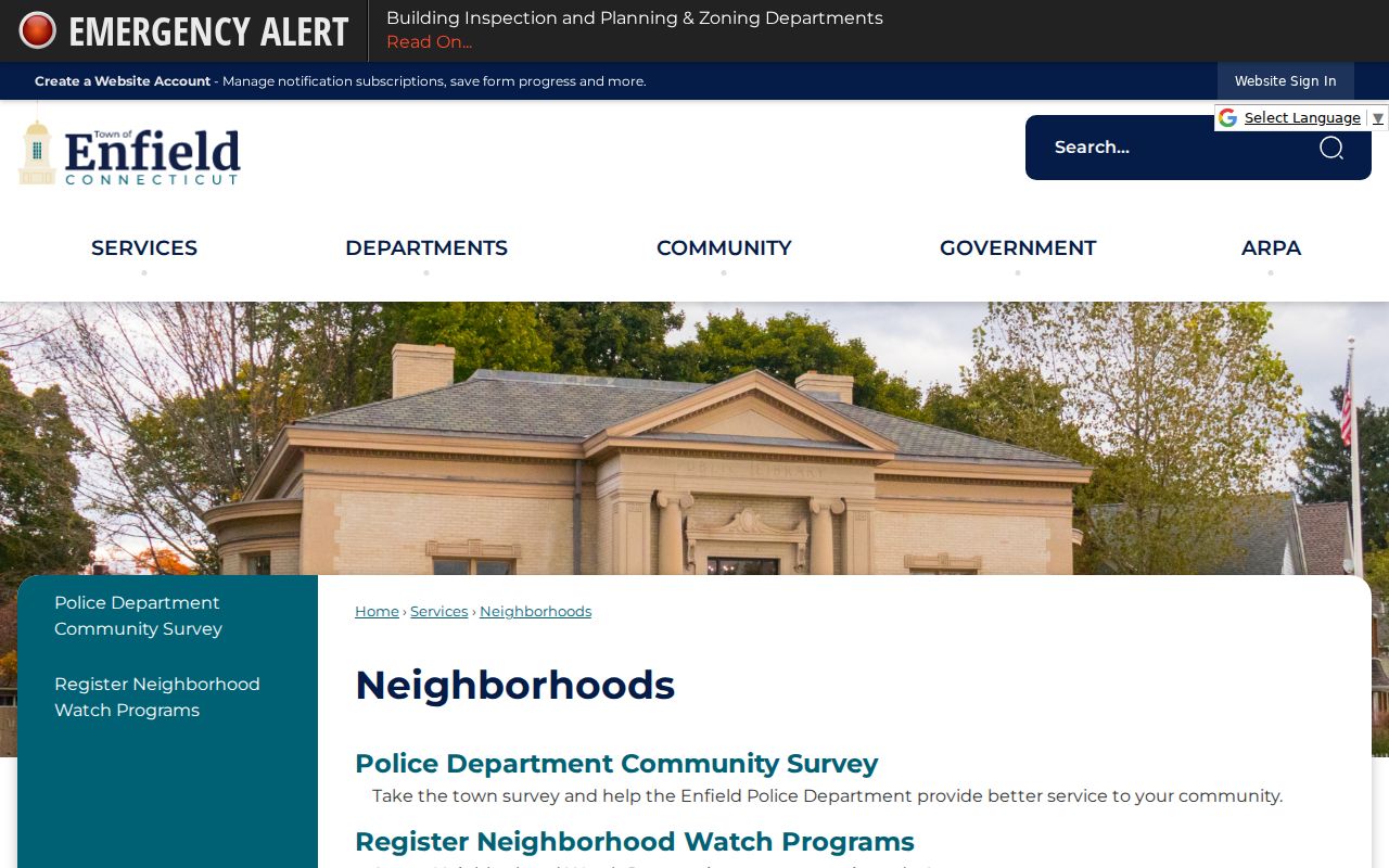 Enfield neighbors neighborhood watch and survey page