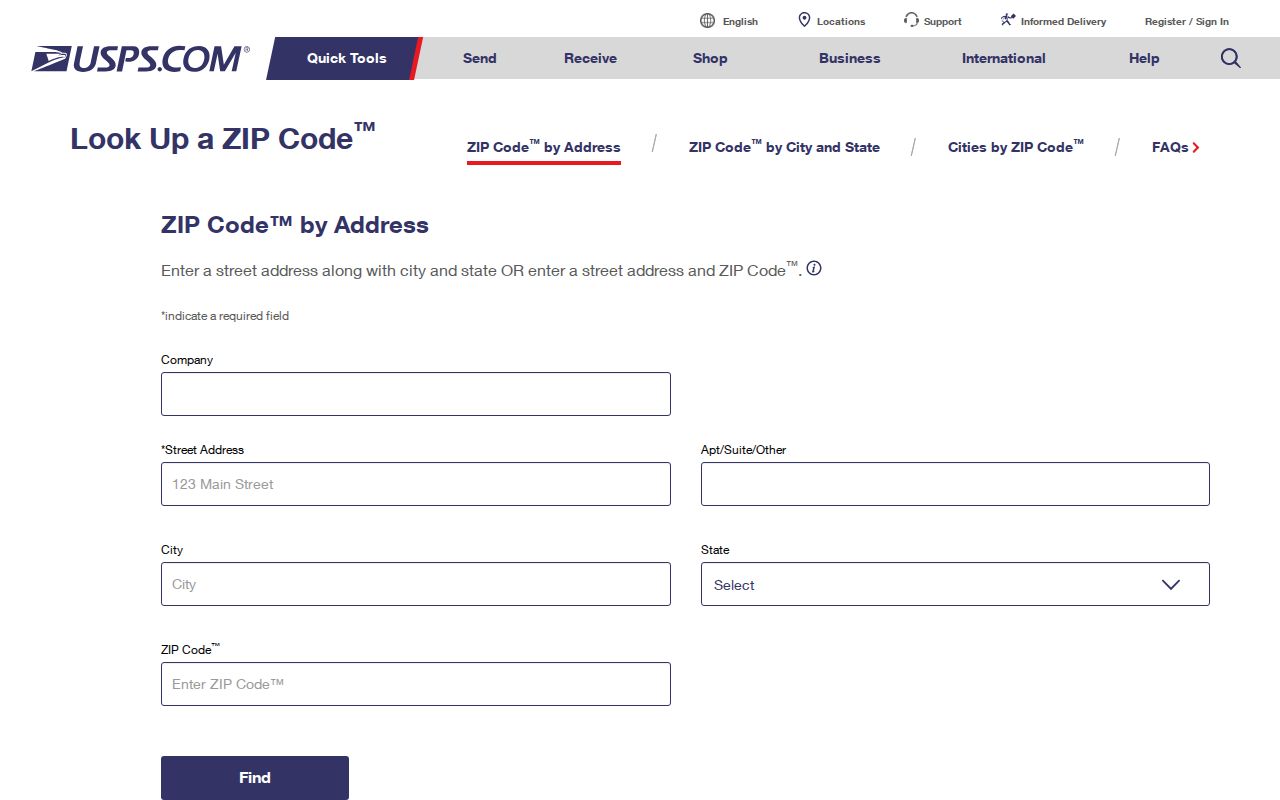 Enfield ZIP code address lookup tabs and fields