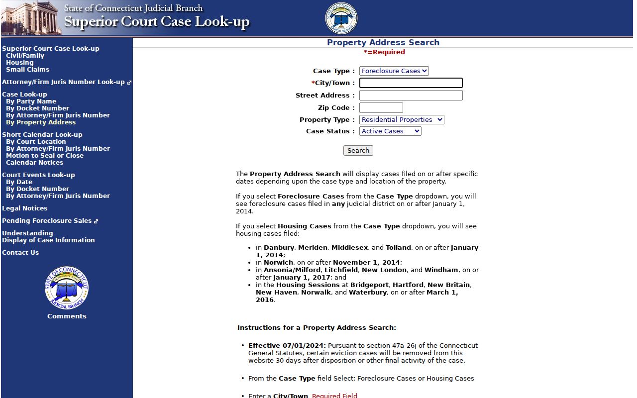 Enfield ZIP code court property-address search